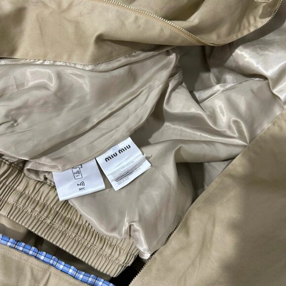 Miu Miu Women's Casual Zip-Collar Faux Two-Piece Jacket — Beige - Picture 2 of 4